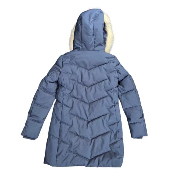 NWT Sam Edelman Women’s Dark Blue Puffer Jacket Fur Hooded Quilted Size XS Coat - Picture 9 of 13